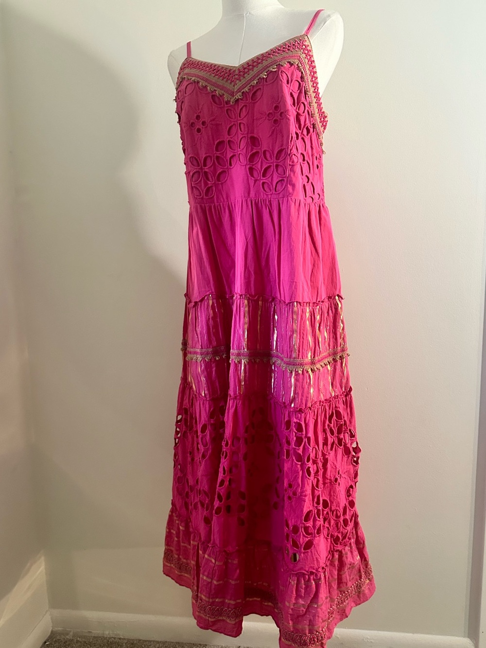 Farmers Market Fuchsia Embroidered Cotton Midi Dress | Size Large - Picture 9 of 10